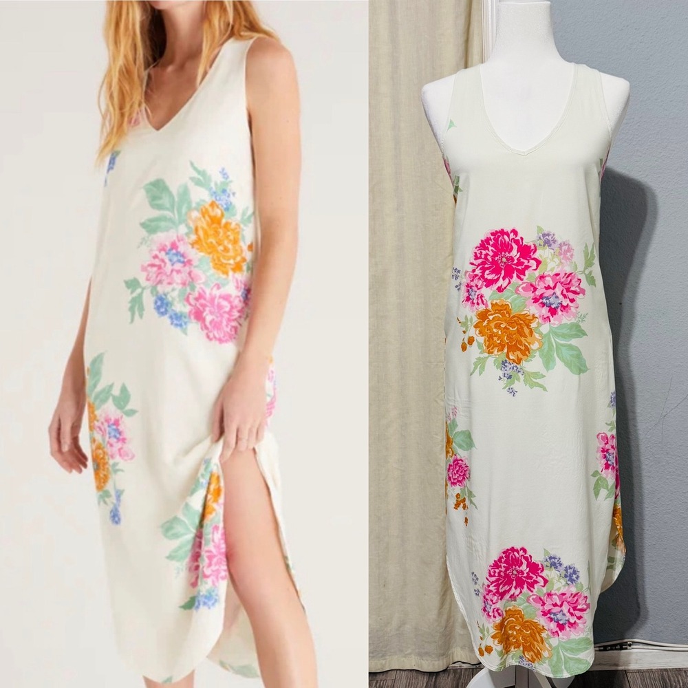 Z Supply‎ Floral Print V Neck Sleeveless Midi Dress Womens Sz XS Summer Hawaiian